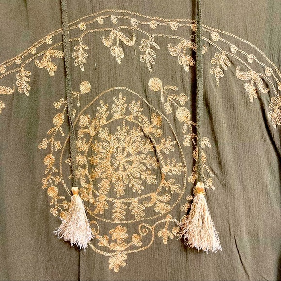 LUCKY and COCO Summer Cover Up Tunic Mini Dress Olive Green Gold Womens Large - Picture 7 of 16